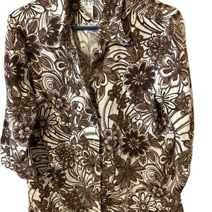 Chico's Brown Floral Button Down Shirt linen